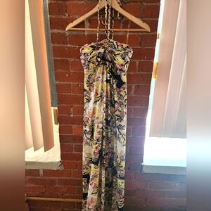💜 Floral Abstract Print Braided Halter Top Maxi Dress Size Small love, Fire